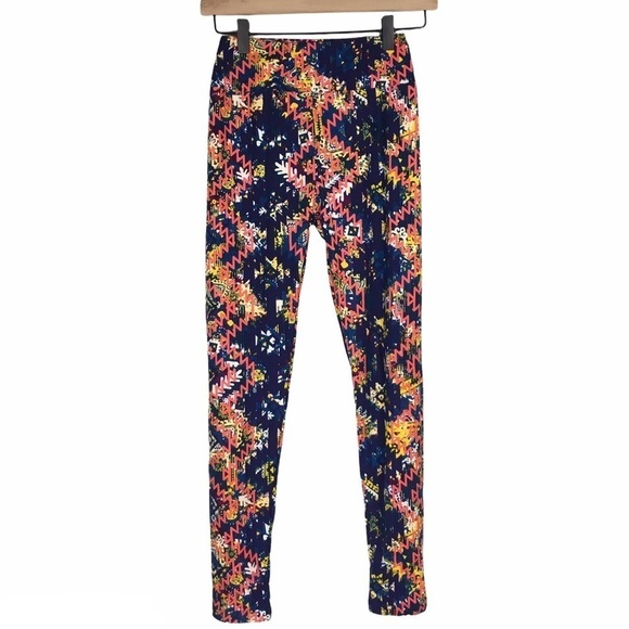 LULAROE Leggings OS One Size Aztec Southwestern Salmon Orange Blue Purple Yellow - Picture 9 of 9